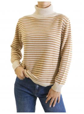 maglia a righe misto cashmere collo alto